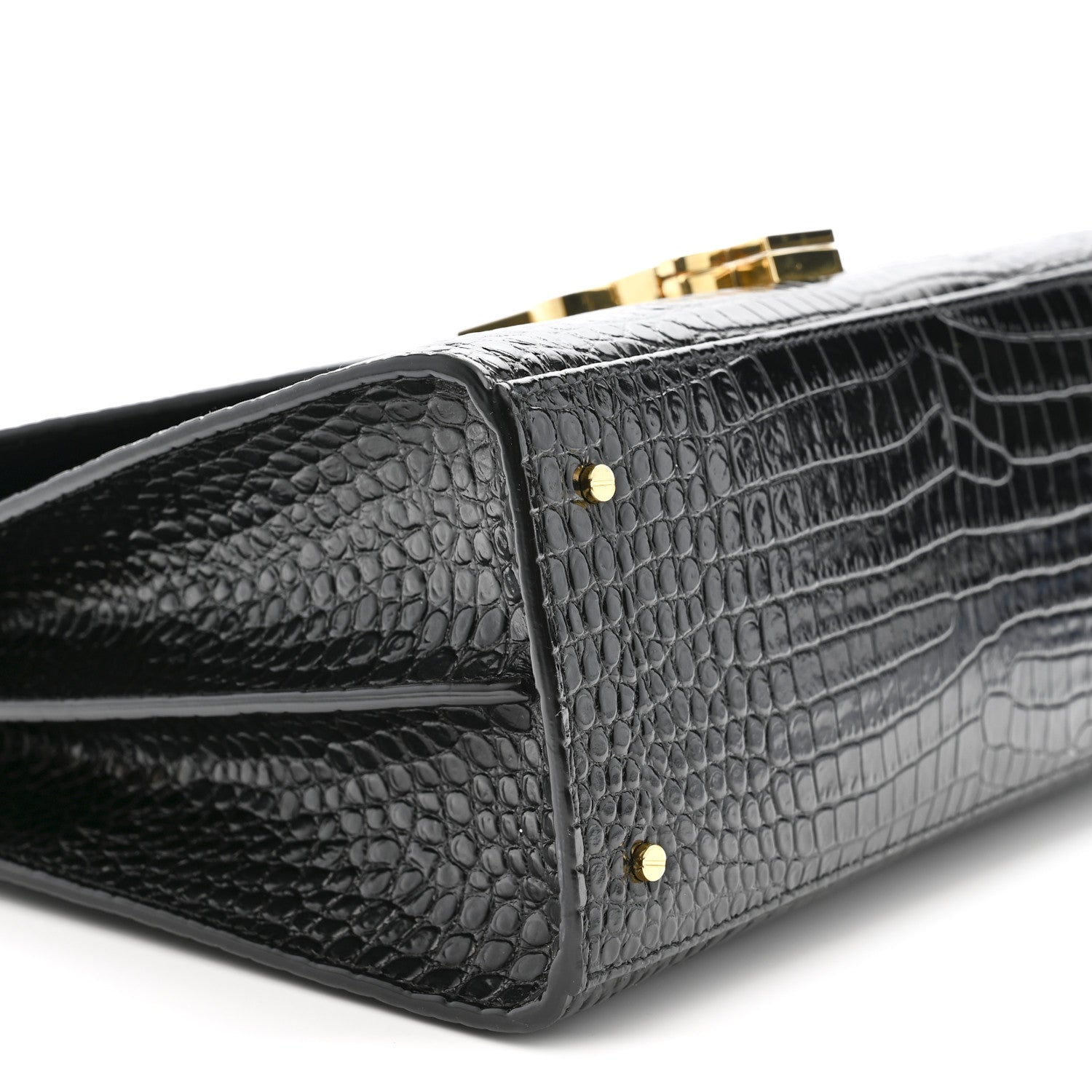 Saint Laurent Calfskin Crocodile Embossed Medium Classic Monogram Cassandra Top Handle Black 9 of 11