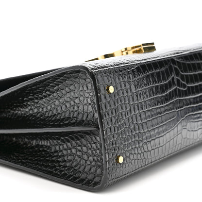 Saint Laurent Calfskin Crocodile Embossed Medium Classic Monogram Cassandra Top Handle Black 9 of 11