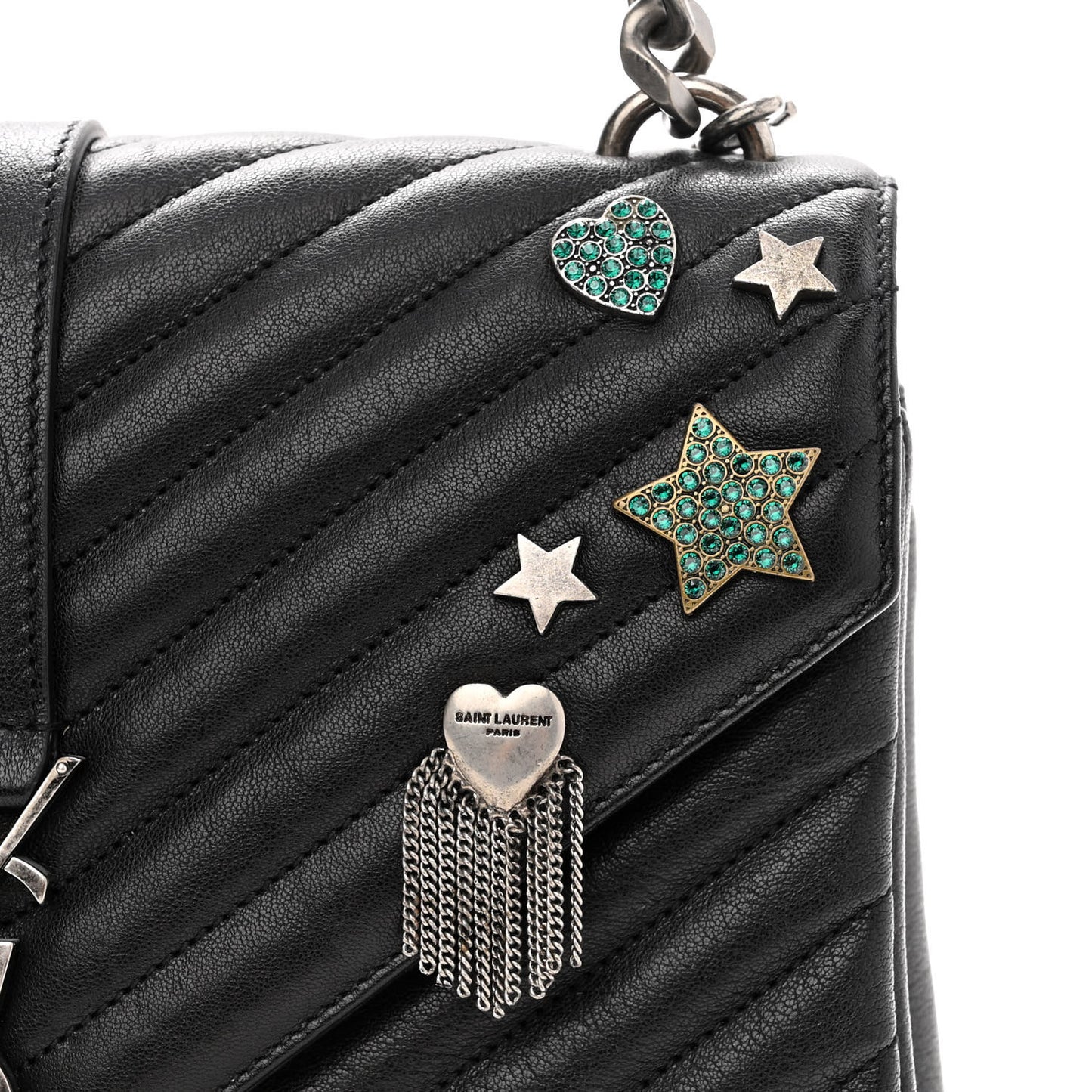 Sheepskin Matelasse Chevron Monogram Medium Pins College Bag Black