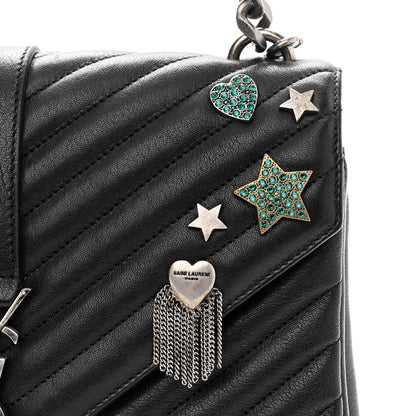 Saint Laurent Sheepskin Matelasse Chevron Monogram Medium Pins College Bag Black 11 of 11