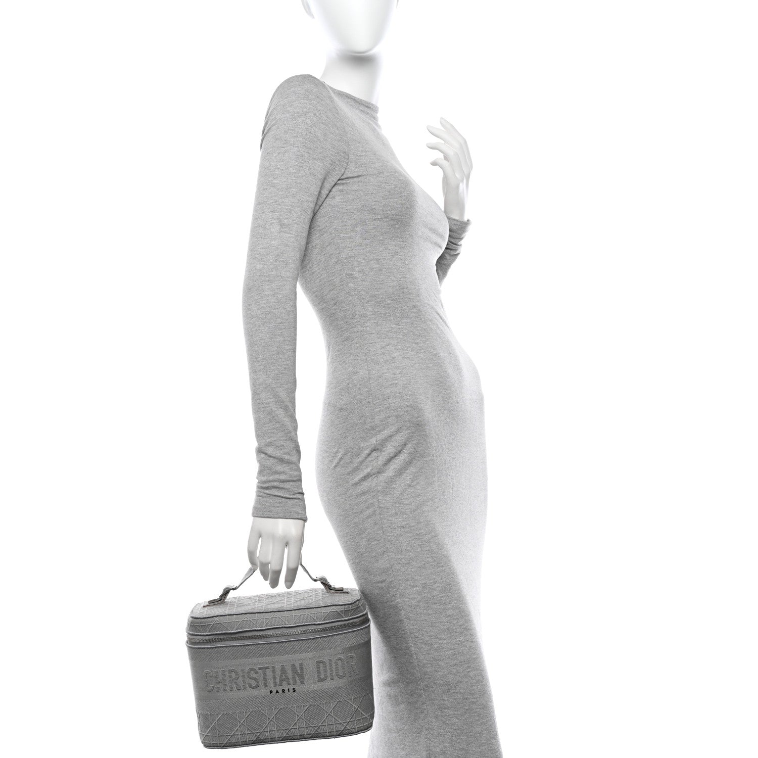 Christian Dior Canvas Embroidered Cannage Diortravel Vanity Case Grey 2 of 10