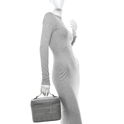 Christian Dior Canvas Embroidered Cannage Diortravel Vanity Case Grey 2 of 10