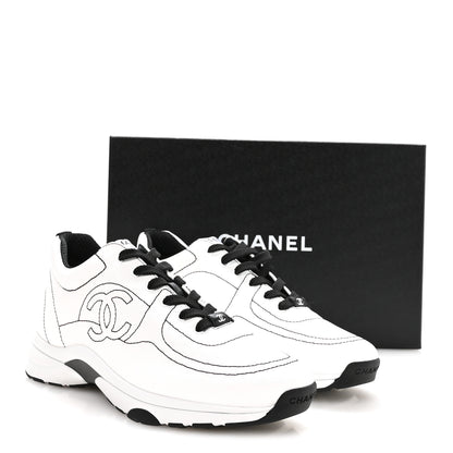 Chanel Cotton Womens CC Sneakers 40.5 White Black 9 of 9