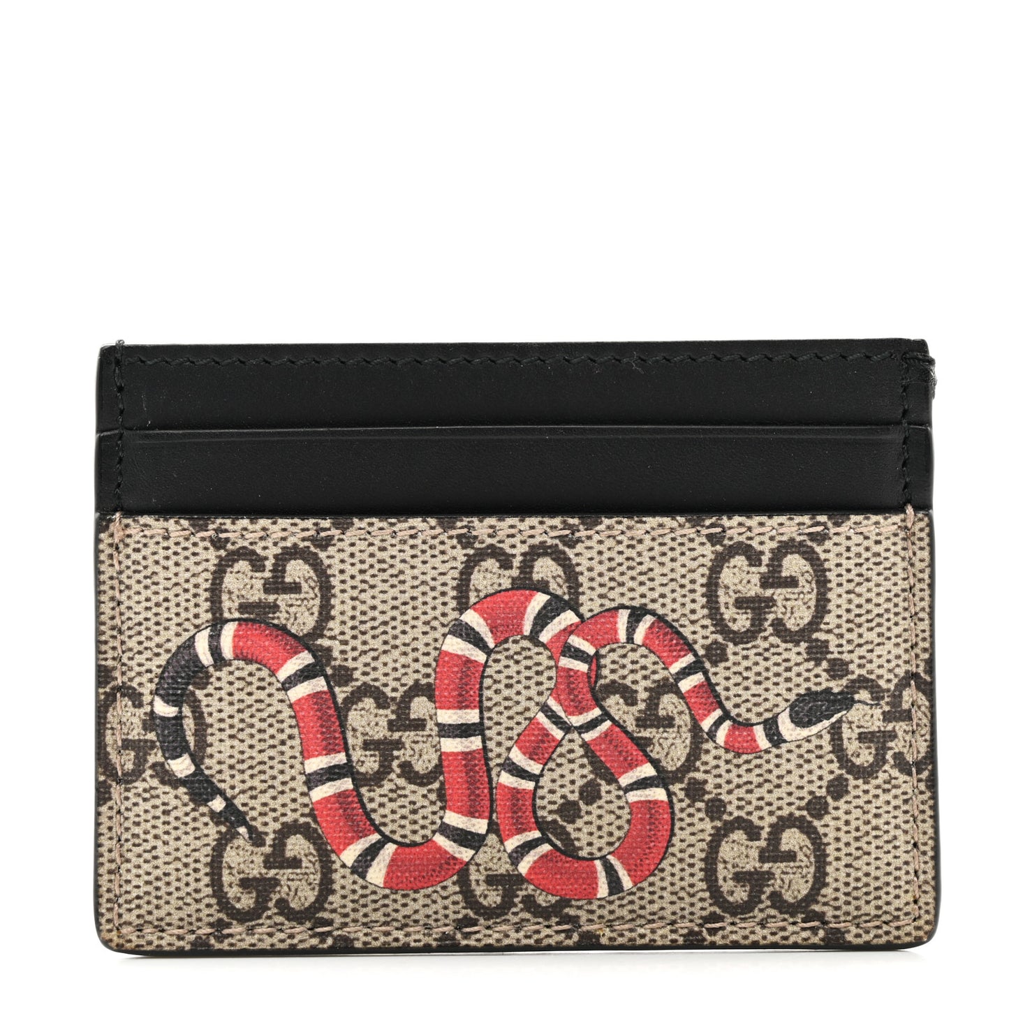 GG Supreme Monogram Kingsnake Card Holder Beige Black