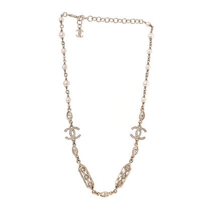Chanel Crystal Pearl CC Long Necklace Gold Pearly White Multicolor 3 of 5
