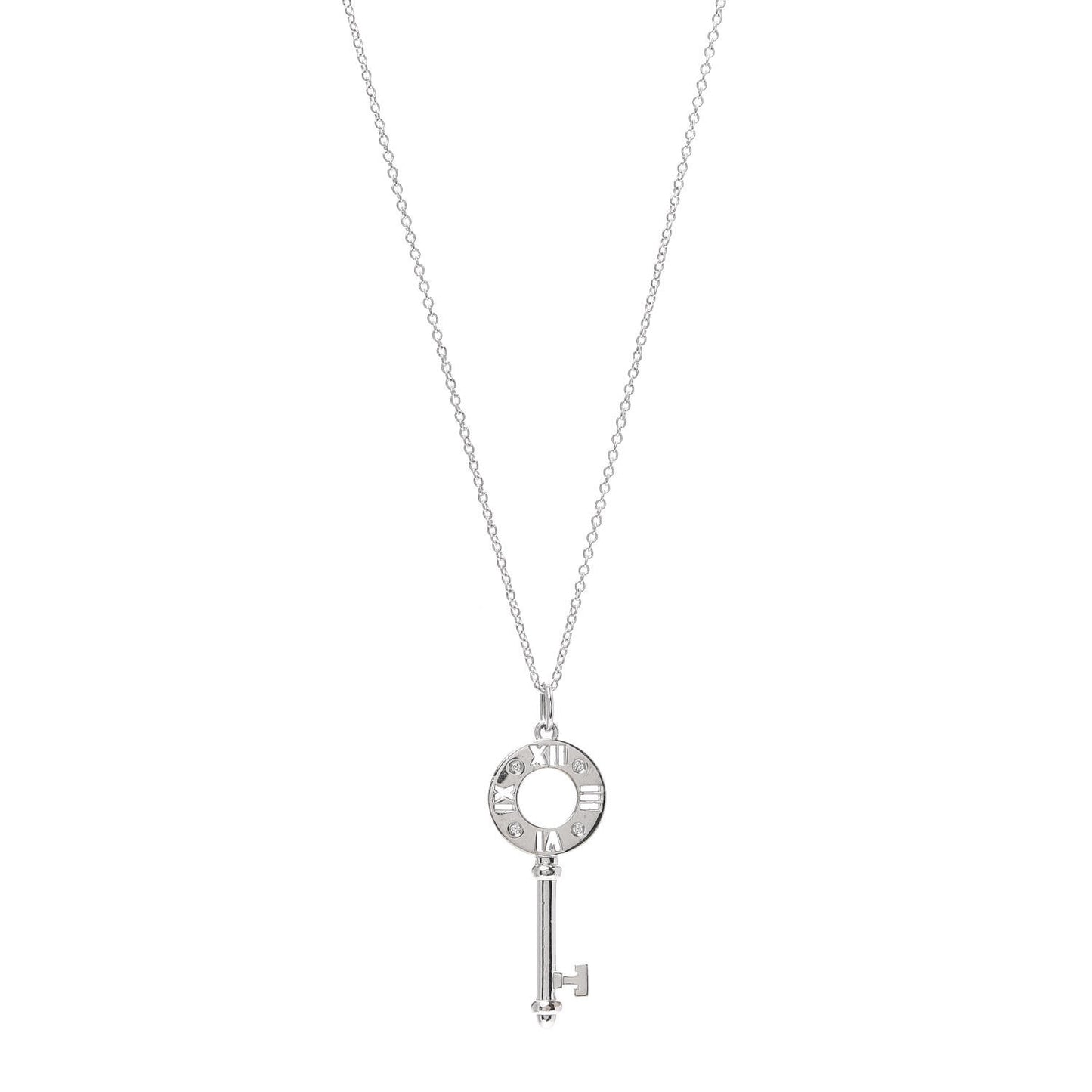 18K White Gold Diamond Atlas Pierced Key Pendant Necklace