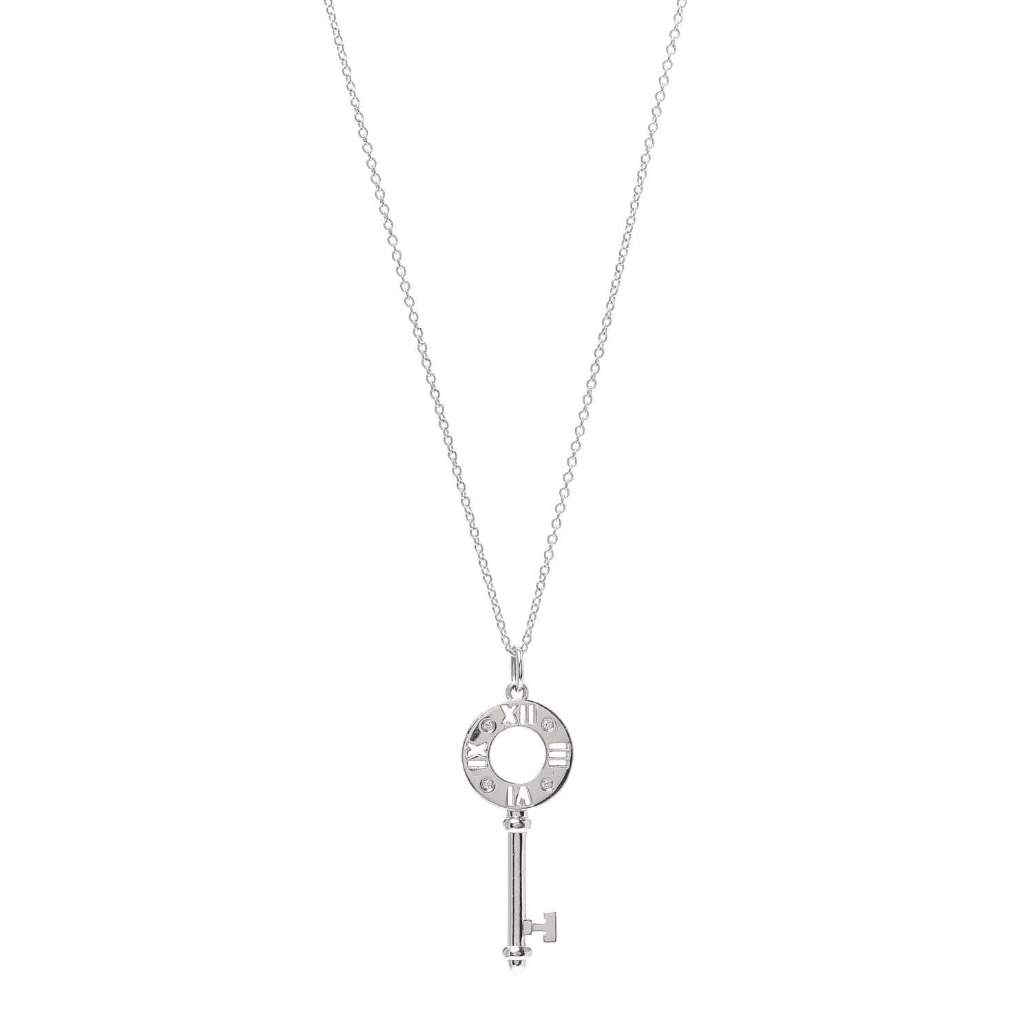 Tiffany 18K White Gold Diamond Atlas Pierced Key Pendant Necklace 1 of 6