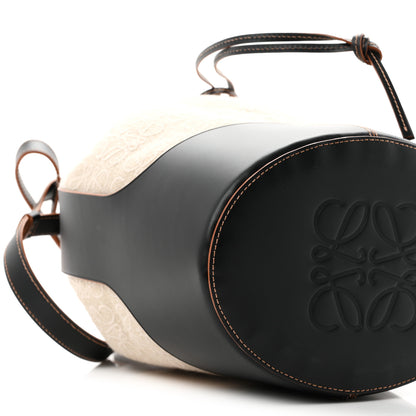 Loewe Calfskin Jacquard Linen Anagram Embroidered Balloon Bucket Bag Natural Black 8 of 9