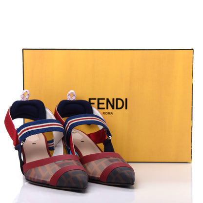 Fendi Technical Mesh FF Colibri 55mm Slingback Pumps 38 Tobacco Moro Zaffiro Ciliegia Rosso 10 of 10