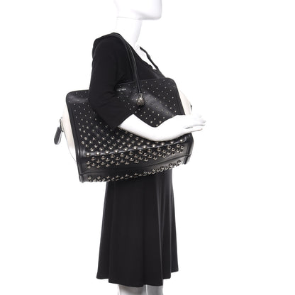 Alexander McQueen Calfskin Large Studded Padlock Zip Around Tote Black White 2 of 9