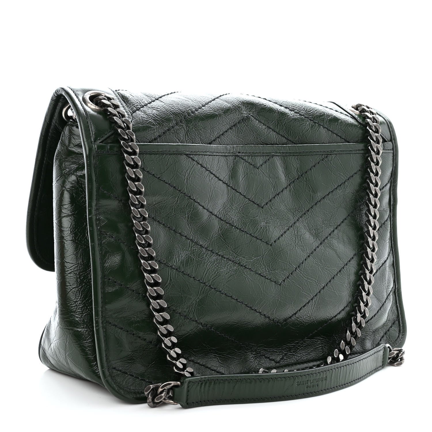 Saint Laurent Crinkled Calfskin Matelasse Monogram Medium Niki Chain Satchel Military Olive 3 of 10
