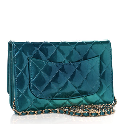 Chanel Shaded Patent Calfskin Quilted Wallet On Chain WOC Green Blue 3 of 10