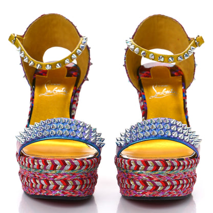 Christian Louboutin Nappa Lame Madmonica 120 Wedge Sandals 37 Lin Yellow Multicolor 2 of 10