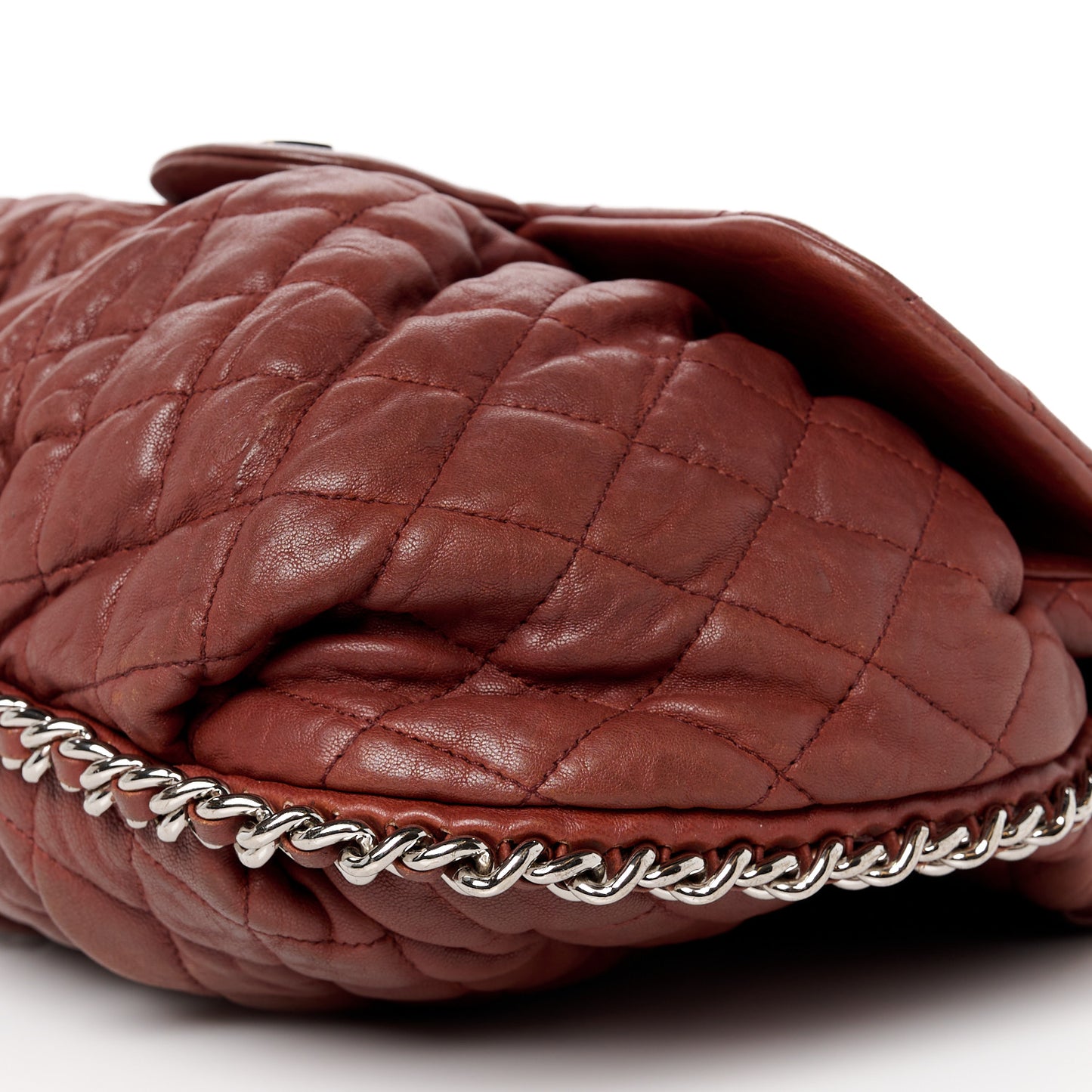 Washed Lambskin Quilted Large Chain Around Messenger Brown