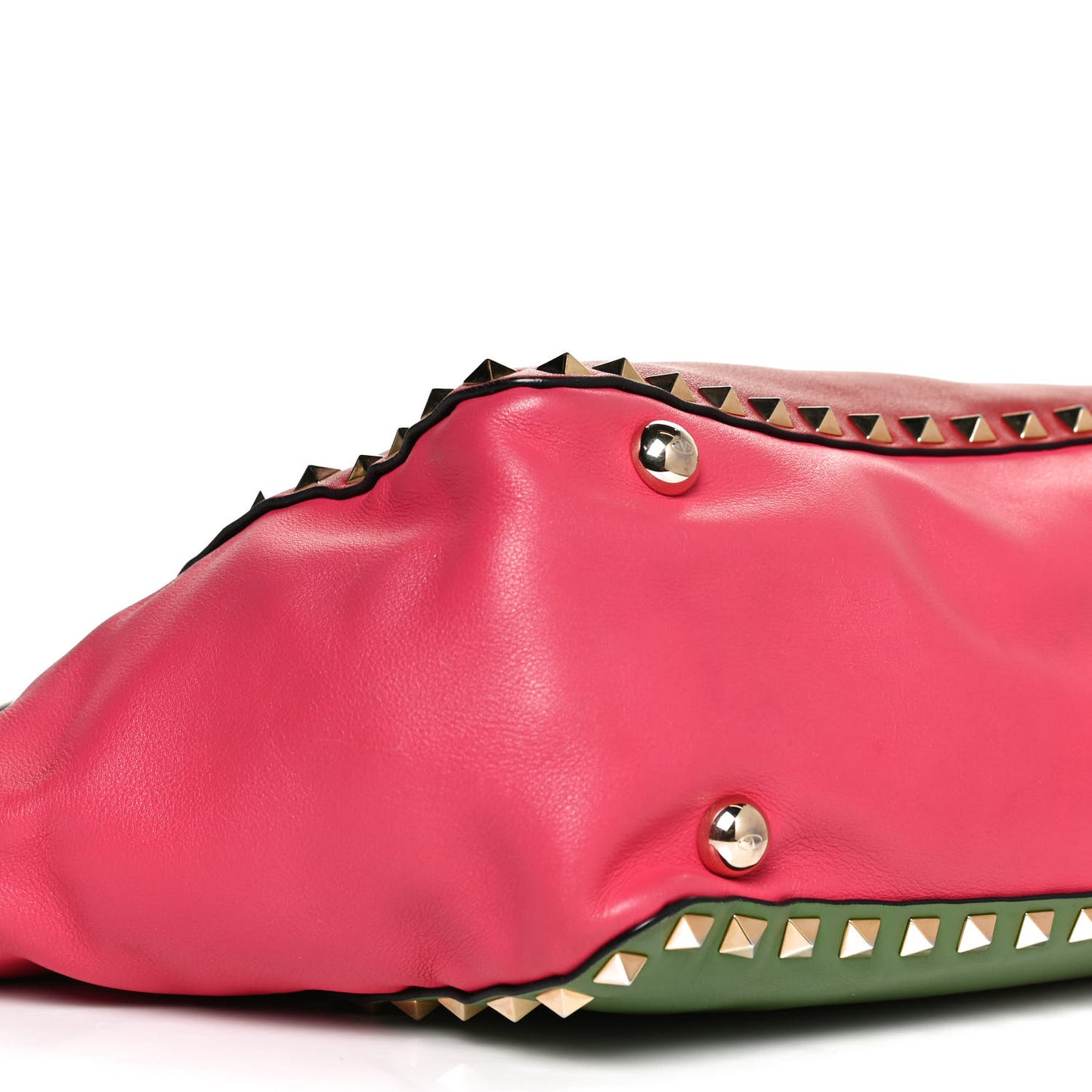 Vitello Colorblock Small Rockstud Tote Deep Rose Clover Grey Scarlet