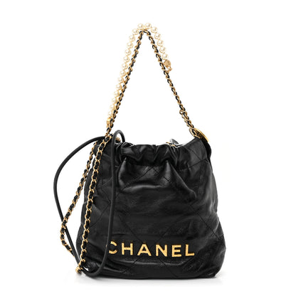 Chanel Shiny Crumpled Calfskin Quilted Pearl Mini Chanel 22 Black 1 of 10