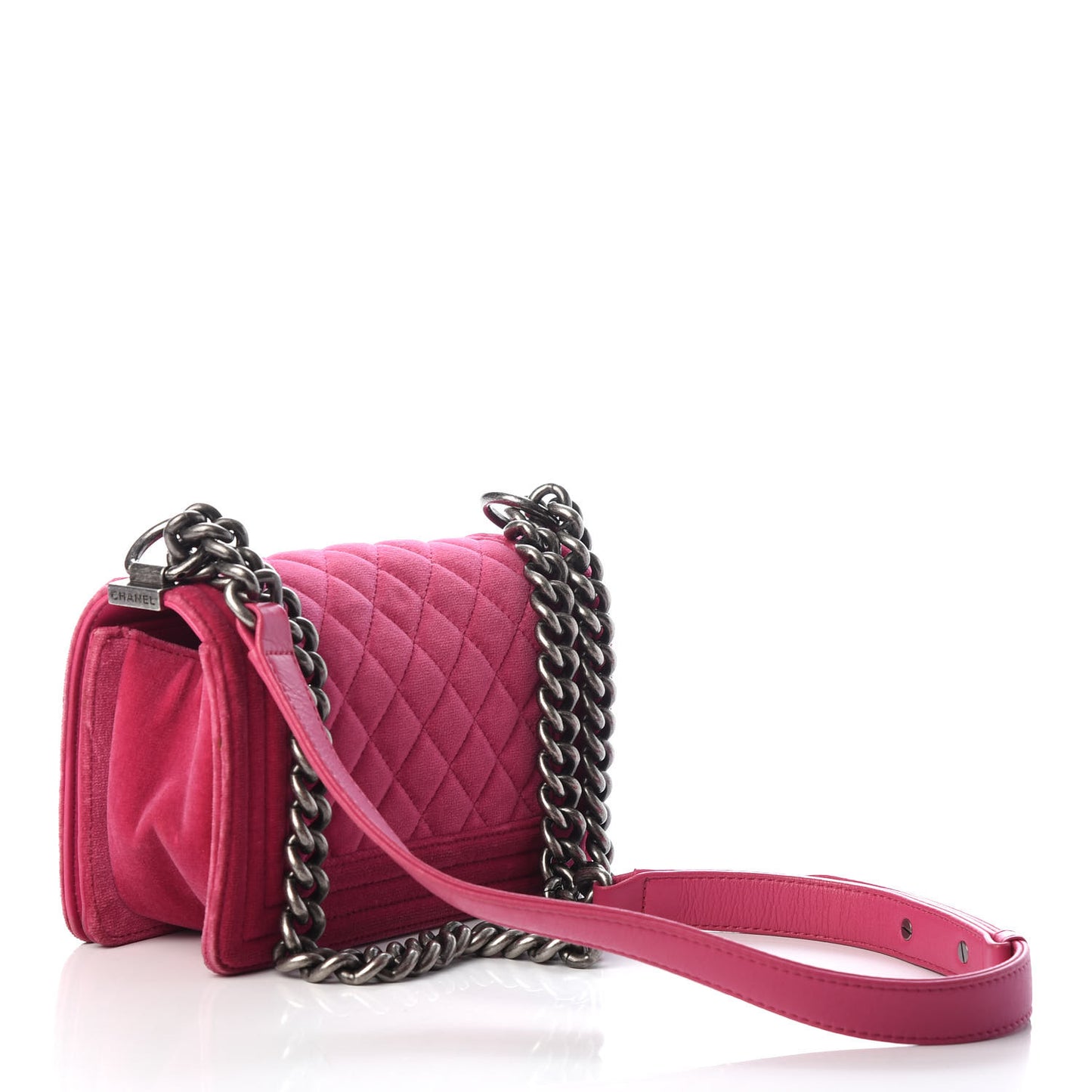 Velvet Quilted Small Boy Flap Fuchsia