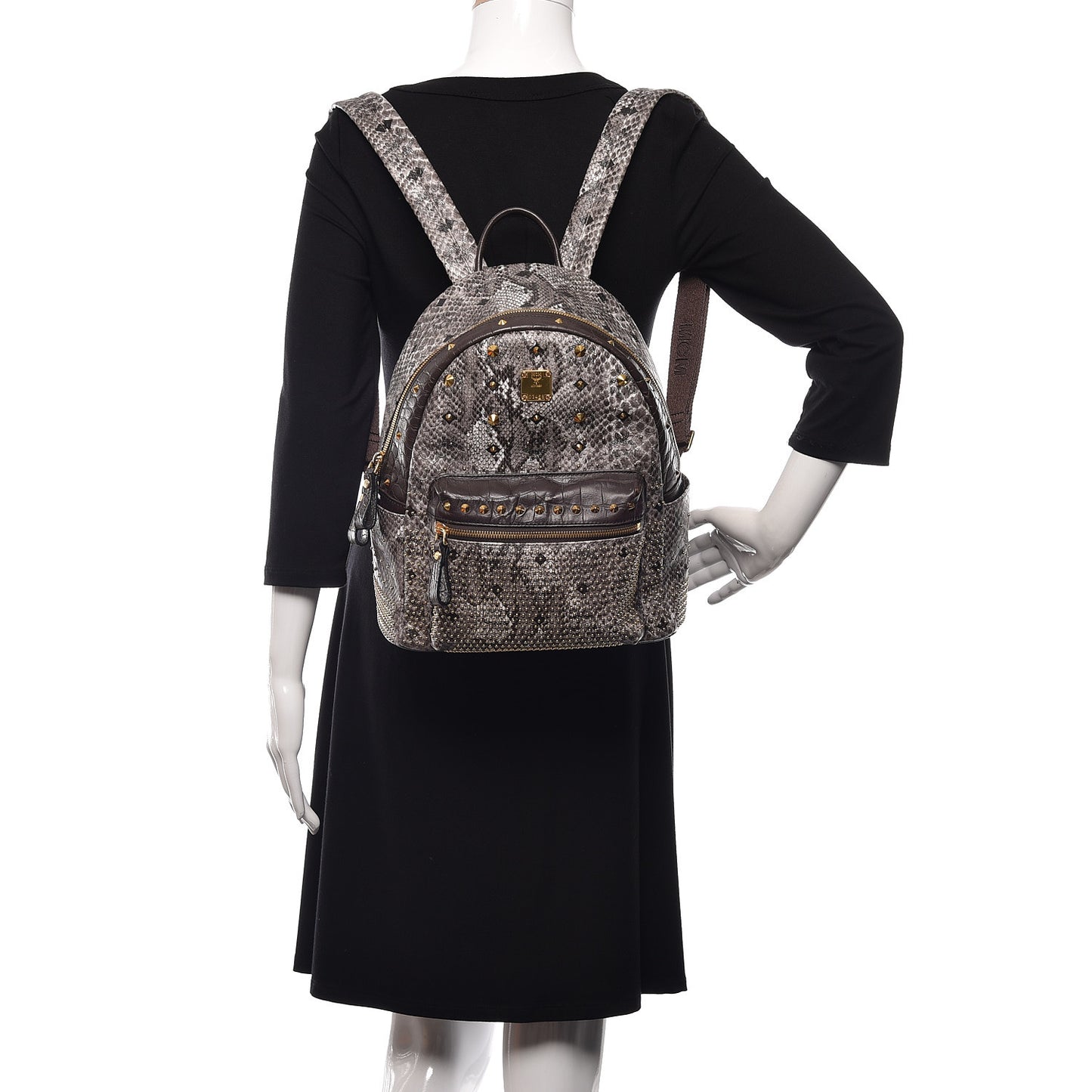 Visetos Snakeskin Printed Studded Small Stark Backpack Light Grey