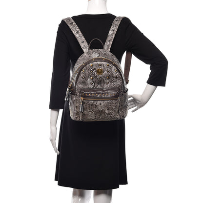 MCM Visetos Snakeskin Printed Studded Small Stark Backpack Light Grey 2 of 15