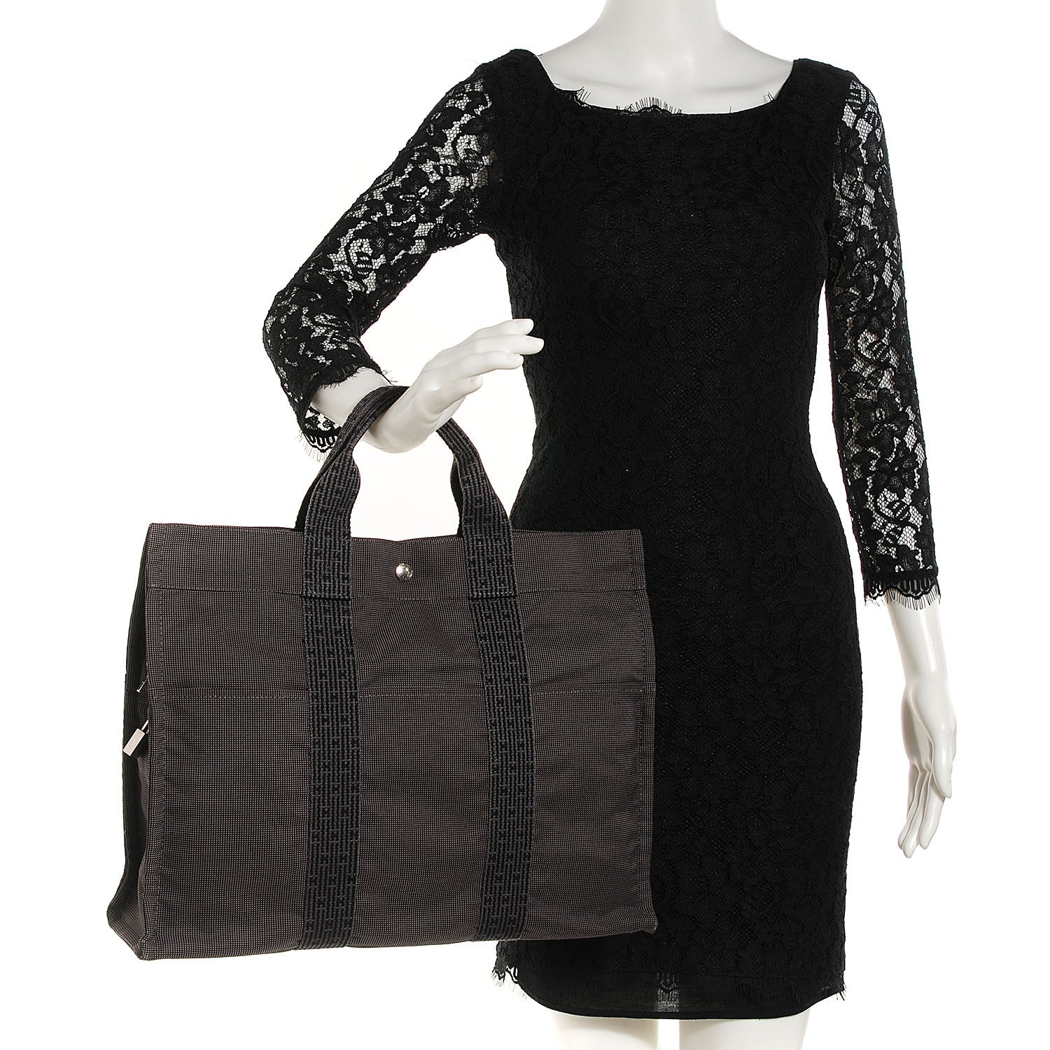 Hermes Canvas Herline MM Tote Grey 15 of 26