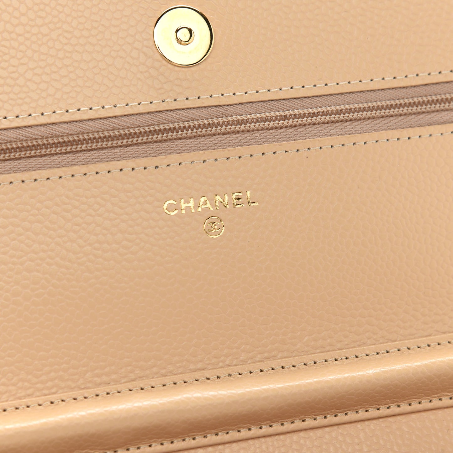 Caviar Quilted Wallet On Chain WOC Beige