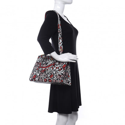 Prada Calfskin Floreale Medium Galleria Double Zip Tote White Black Pink 2 of 9