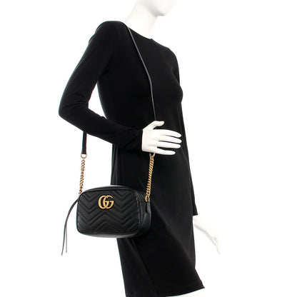 Gucci Calfskin Matelasse Small GG Marmont Chain Shoulder Bag Black 2 of 7