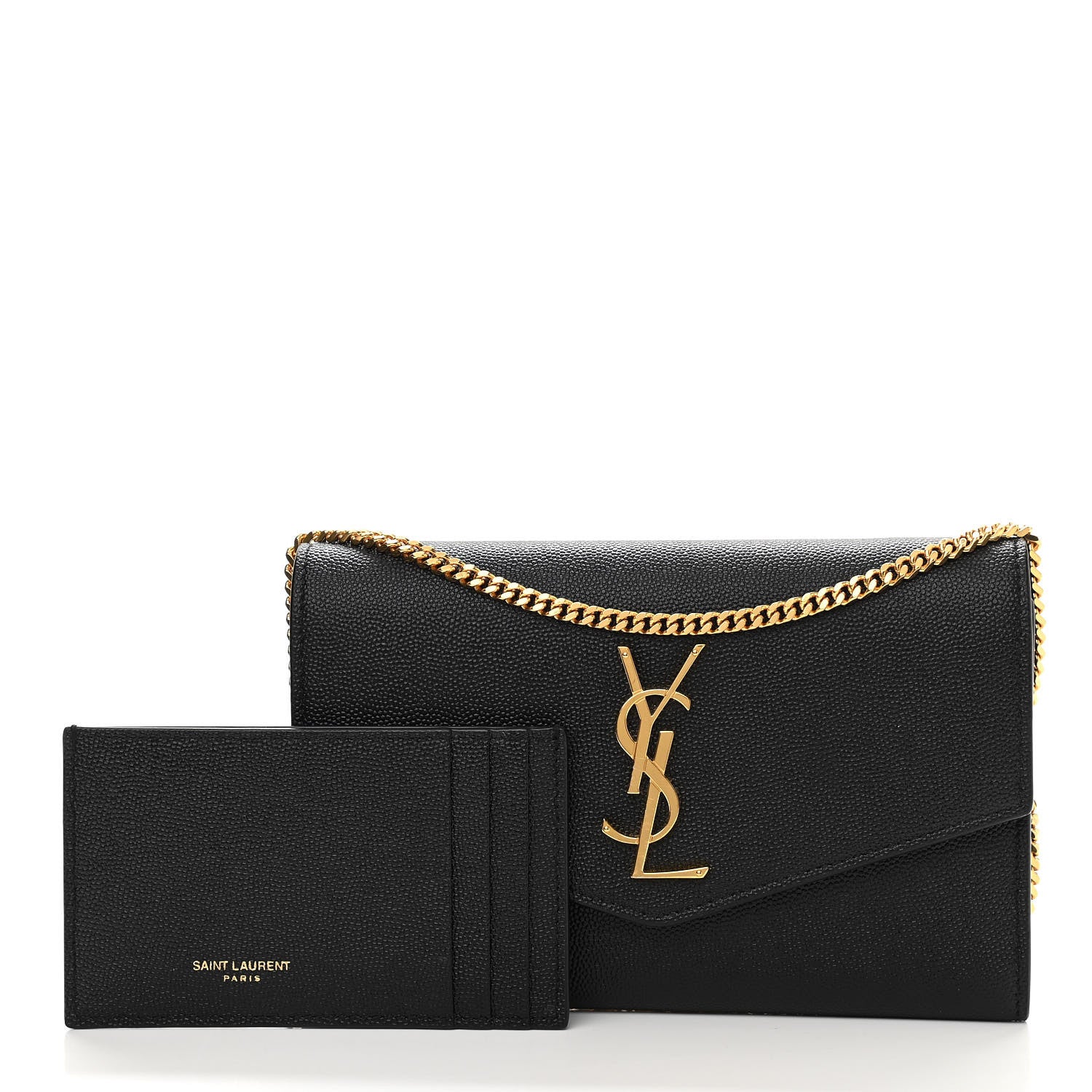 Saint Laurent Grain De Poudre Uptown Chain Wallet Black 1 of 12