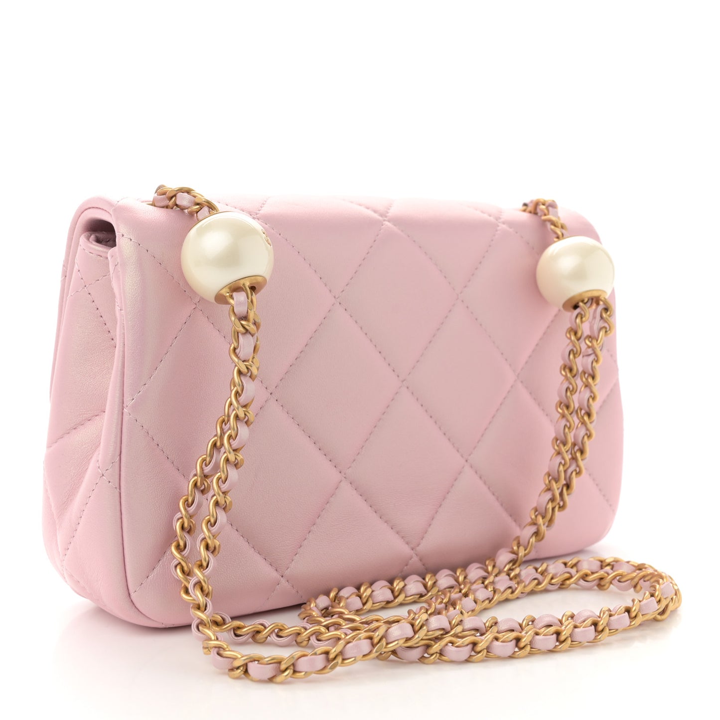 Pearly Lambskin Quilted Pearl Small Flap Pink