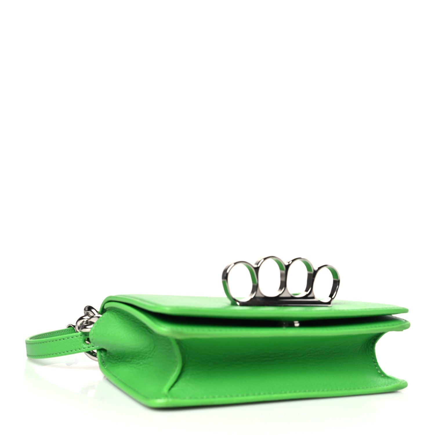 Alexander McQueen Calfskin Four Ring Knuckle Mini Chain Clutch Acid Green 5 of 9