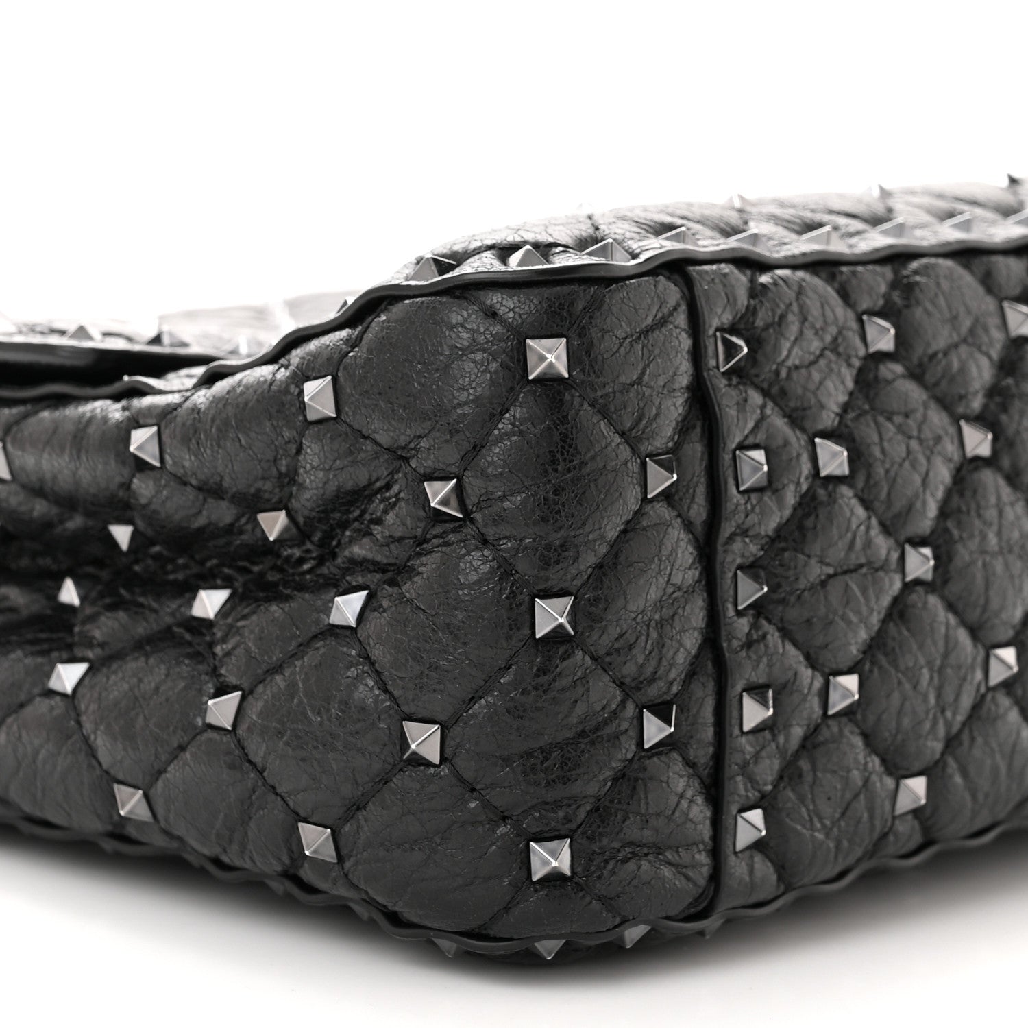 Valentino Garavani Craquele Nappa Large Rockstud Spike Shoulder Bag Black 8 of 9
