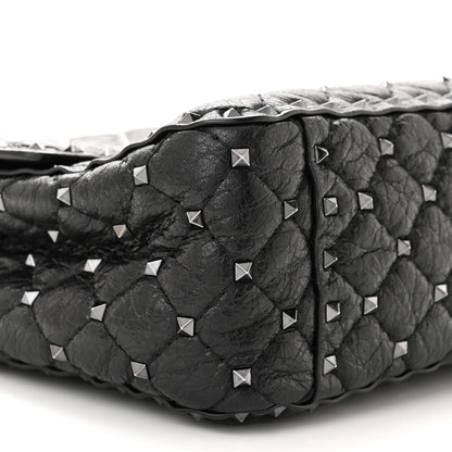 Valentino Garavani Craquele Nappa Large Rockstud Spike Shoulder Bag Black 8 of 9