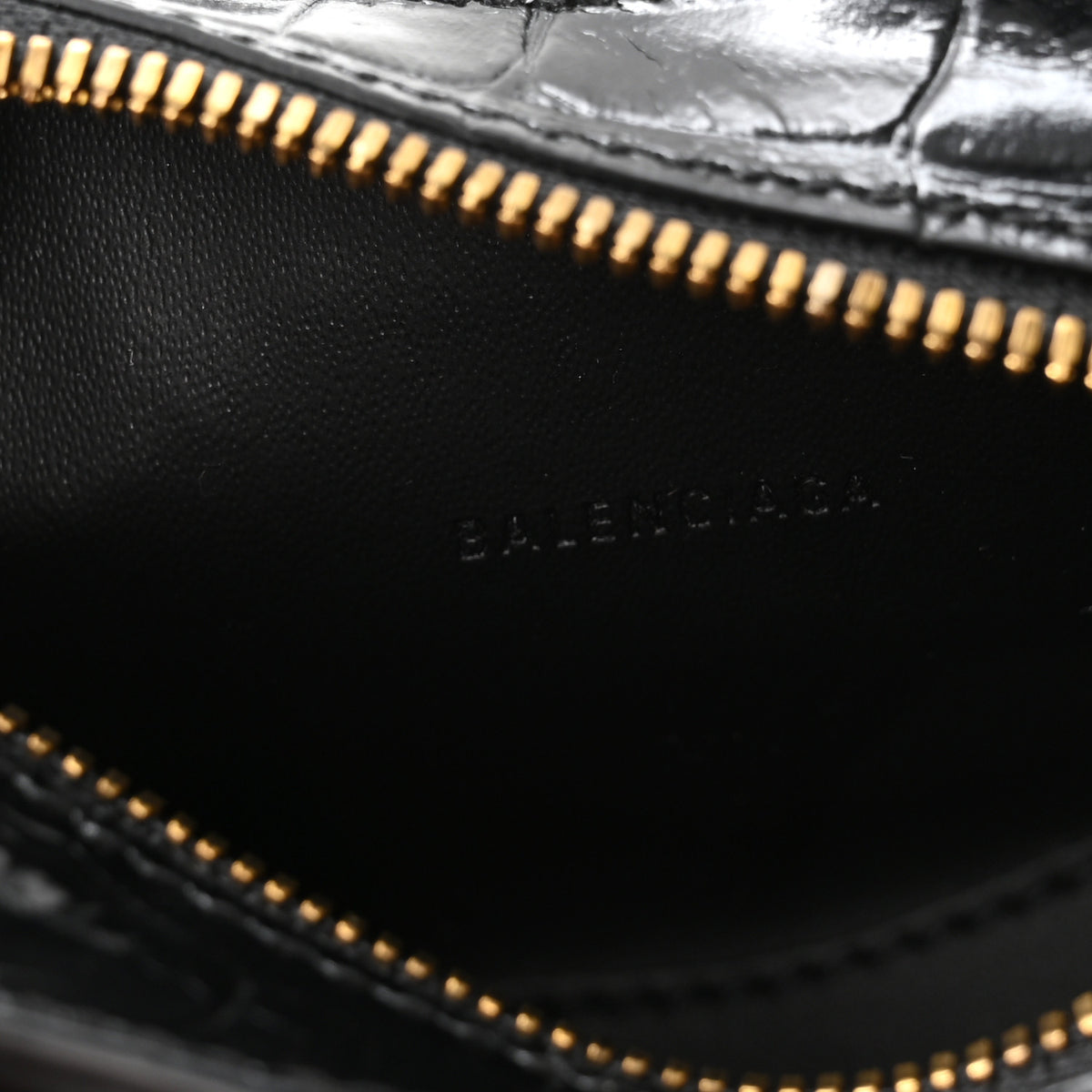 Shiny Supple Calfskin Crocodile Embossed Neo Classic Gold Hardware Super Nano City Crossbody Black