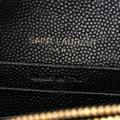 Saint Laurent Grain De Poudre Matelasse Chevron Monogram Envelope Chain Wallet Black 6 of 11