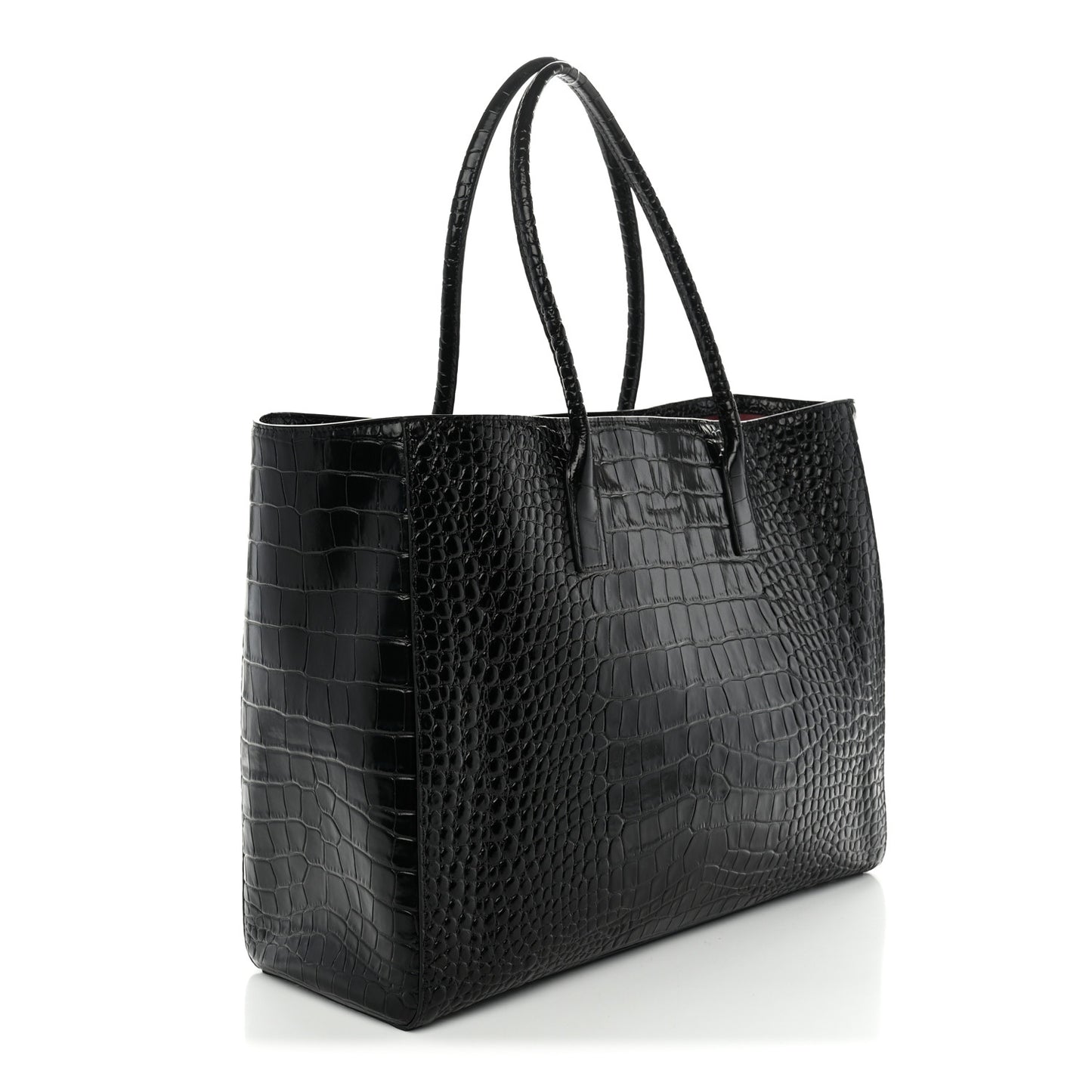 Calfskin Crocodile Embossed Archetype Large Shopping Tote Black