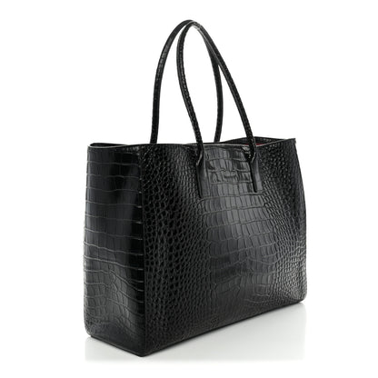 Chanel Calfskin Crocodile Embossed Archetype Large Shopping Tote Black 3 of 10