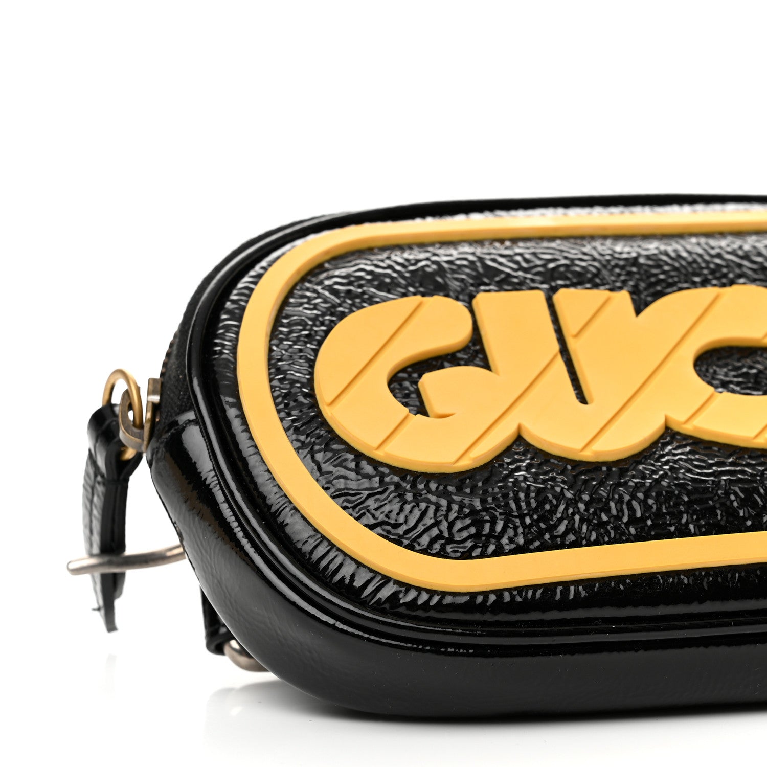 Gucci Patent Rubber Game Patch Logo Convertible Crossbody Belt Bag Black 8 of 9