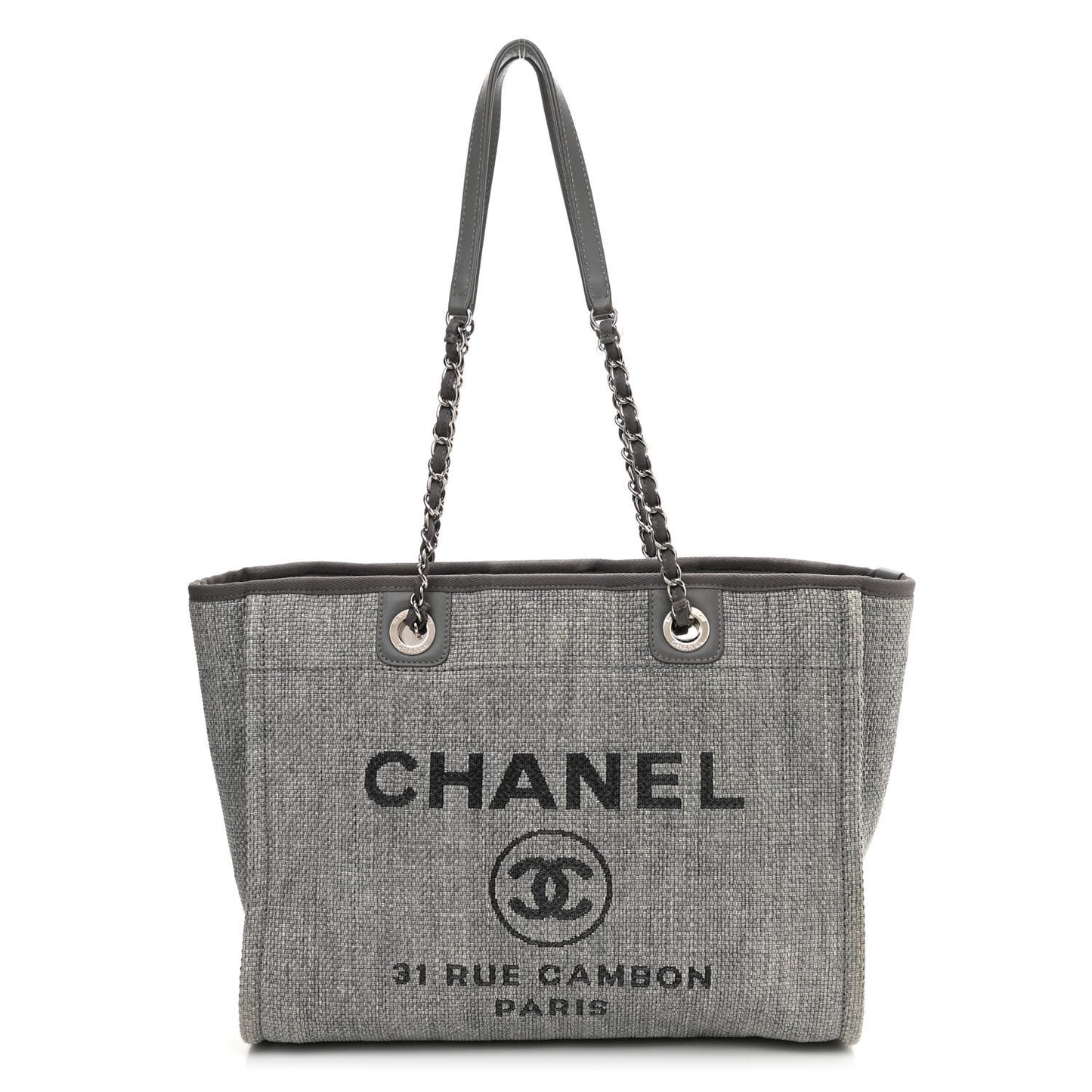 Woven Straw Raffia Small Deauville Tote Charcoal
