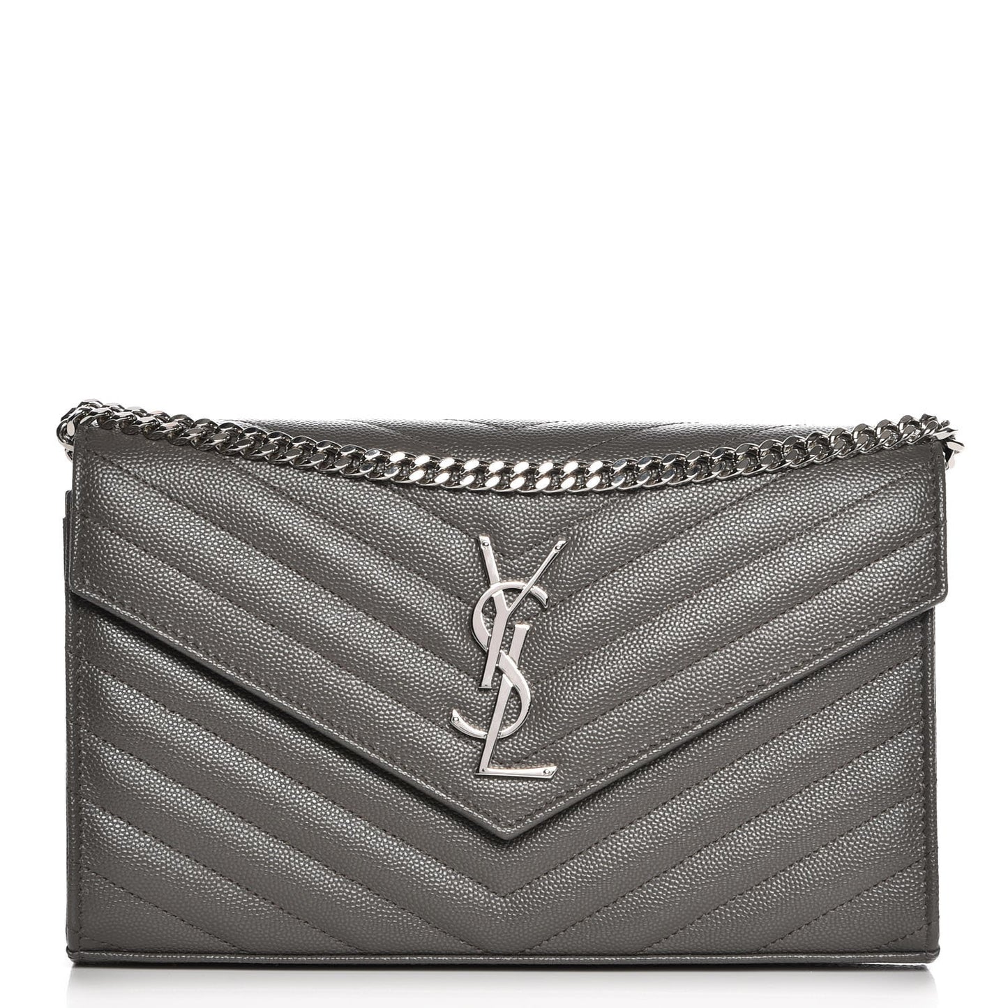 Grain De Poudre Matelasse Chevron Monogram Chain Wallet Gray