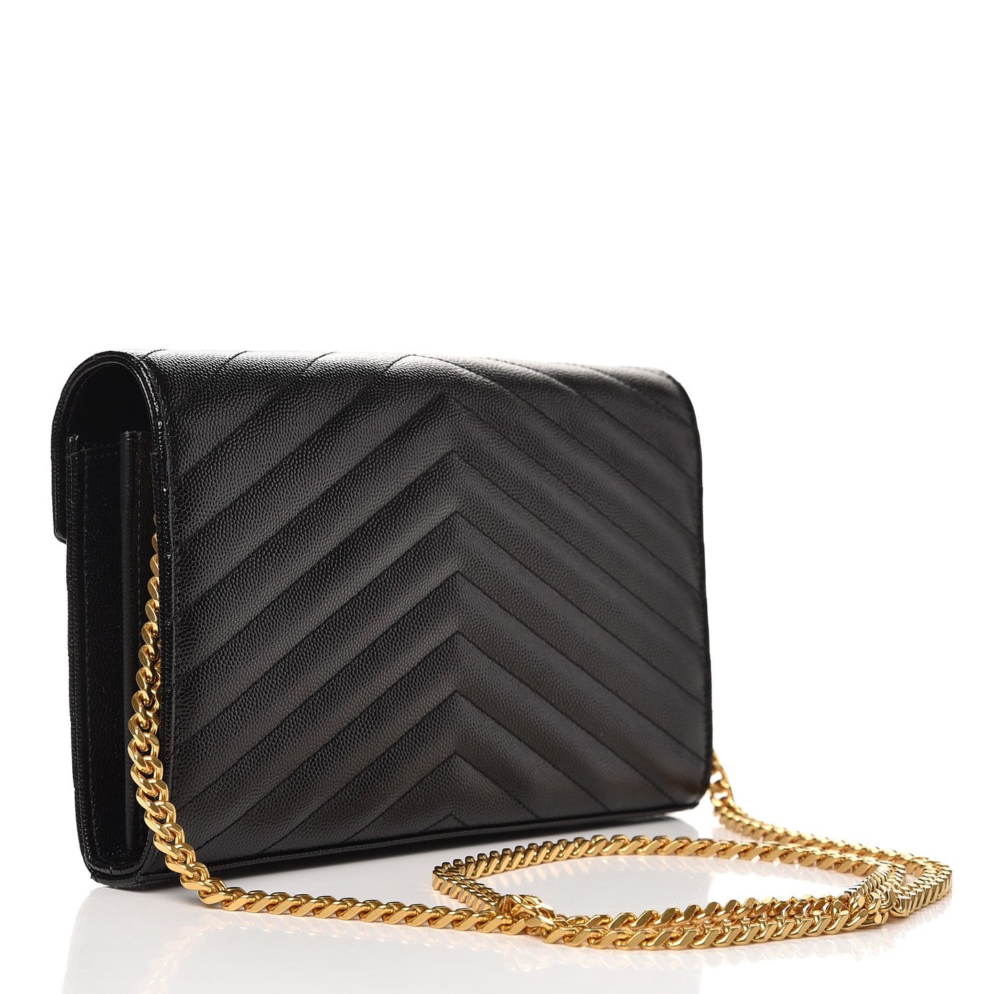 Grain De Poudre Matelasse Chevron Monogram Chain Wallet Black