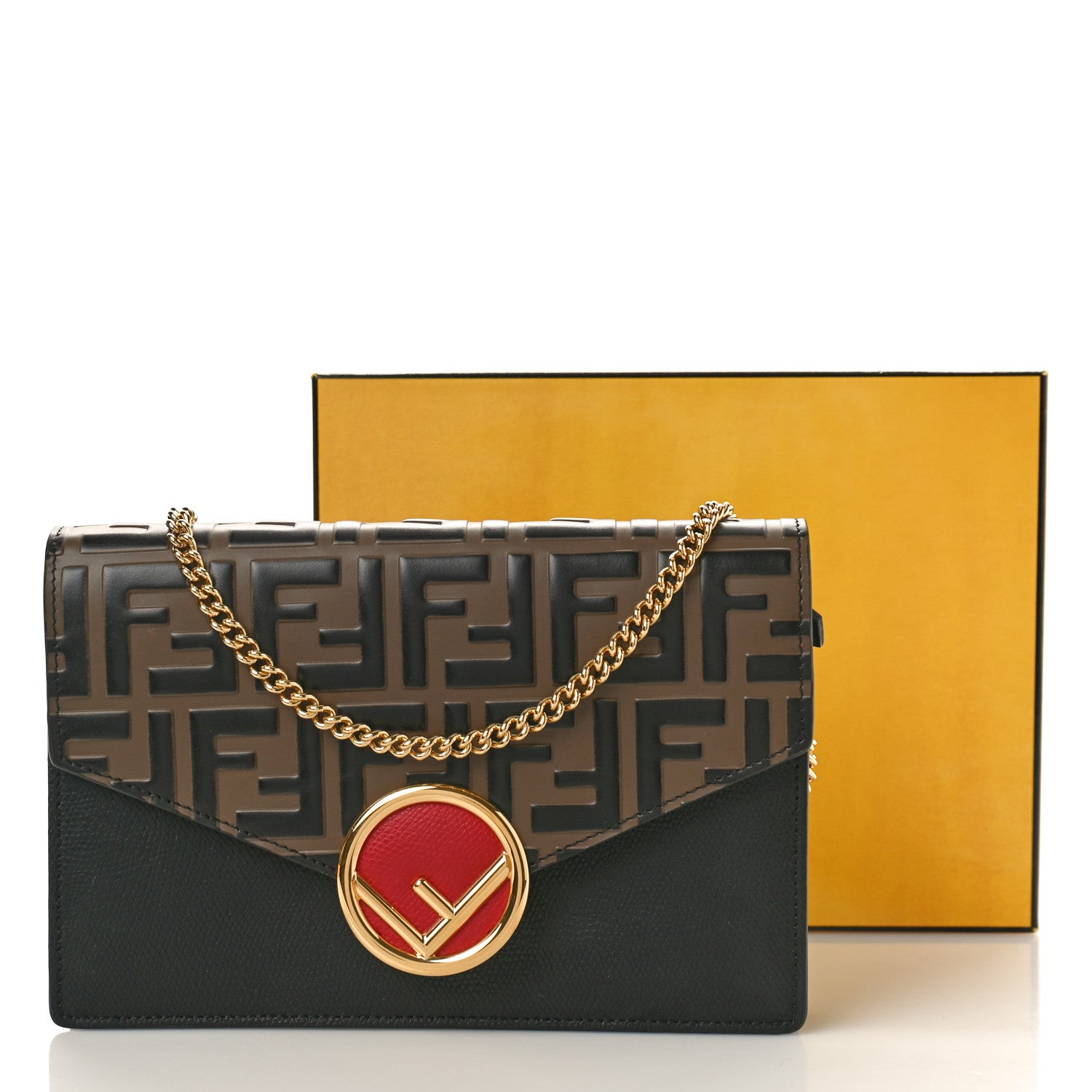 Fendi Vitello Cruise F is Fendi Bi-Color FF 1974 Embossed Medium Envelope Wallet On Chain Black Maya 10 of 10