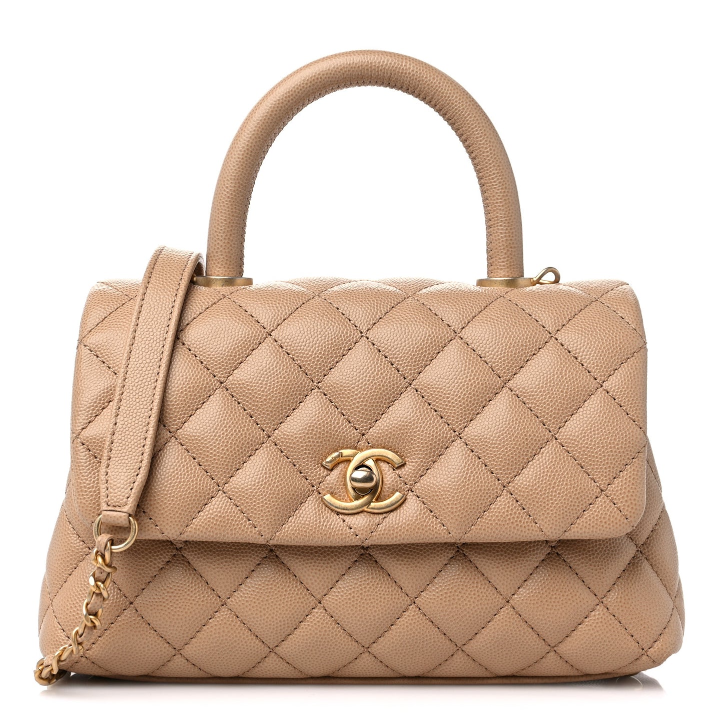 Caviar Quilted Mini Coco Handle Flap Beige