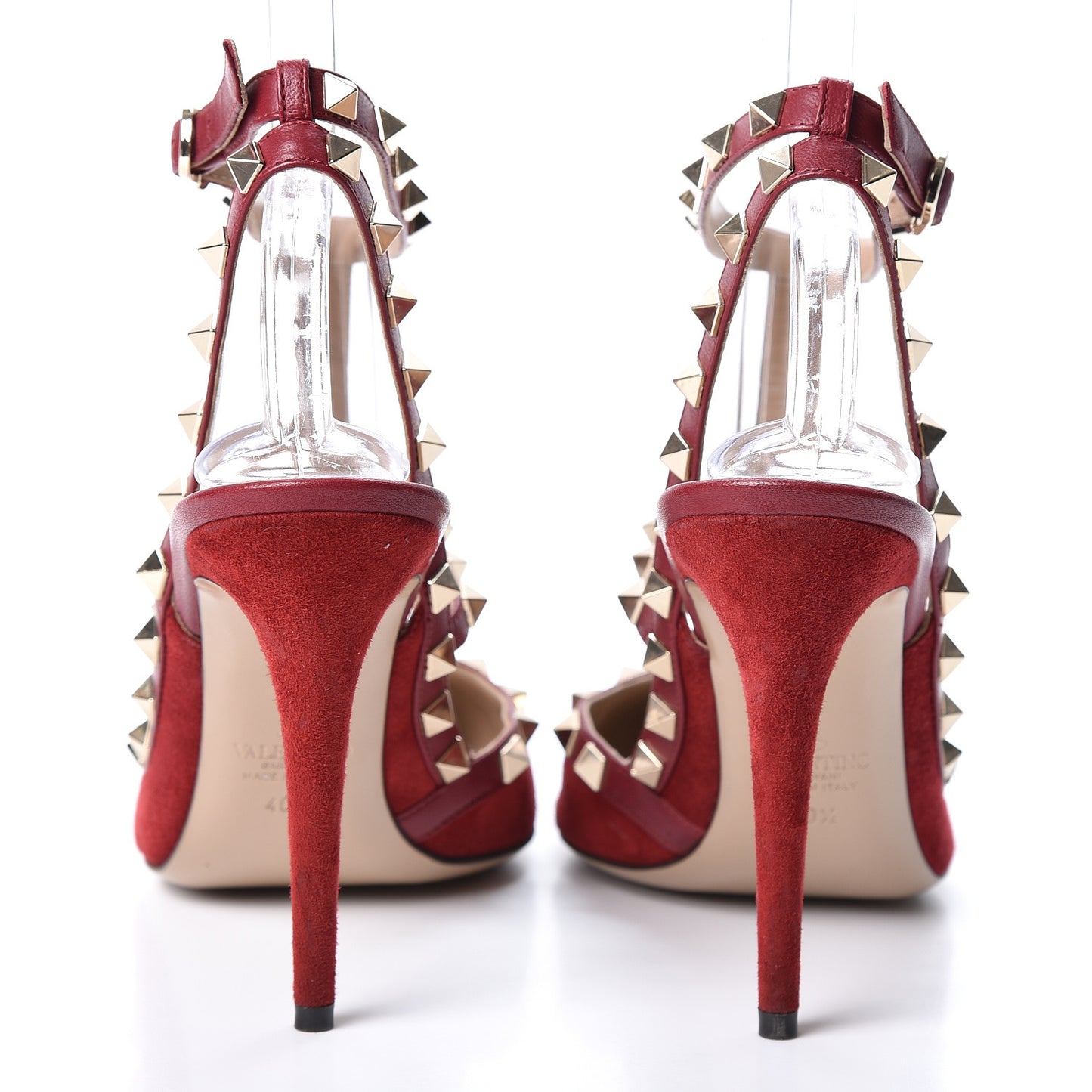 Suede Rockstud Ankle Strap Pumps 40.5 Dark Red