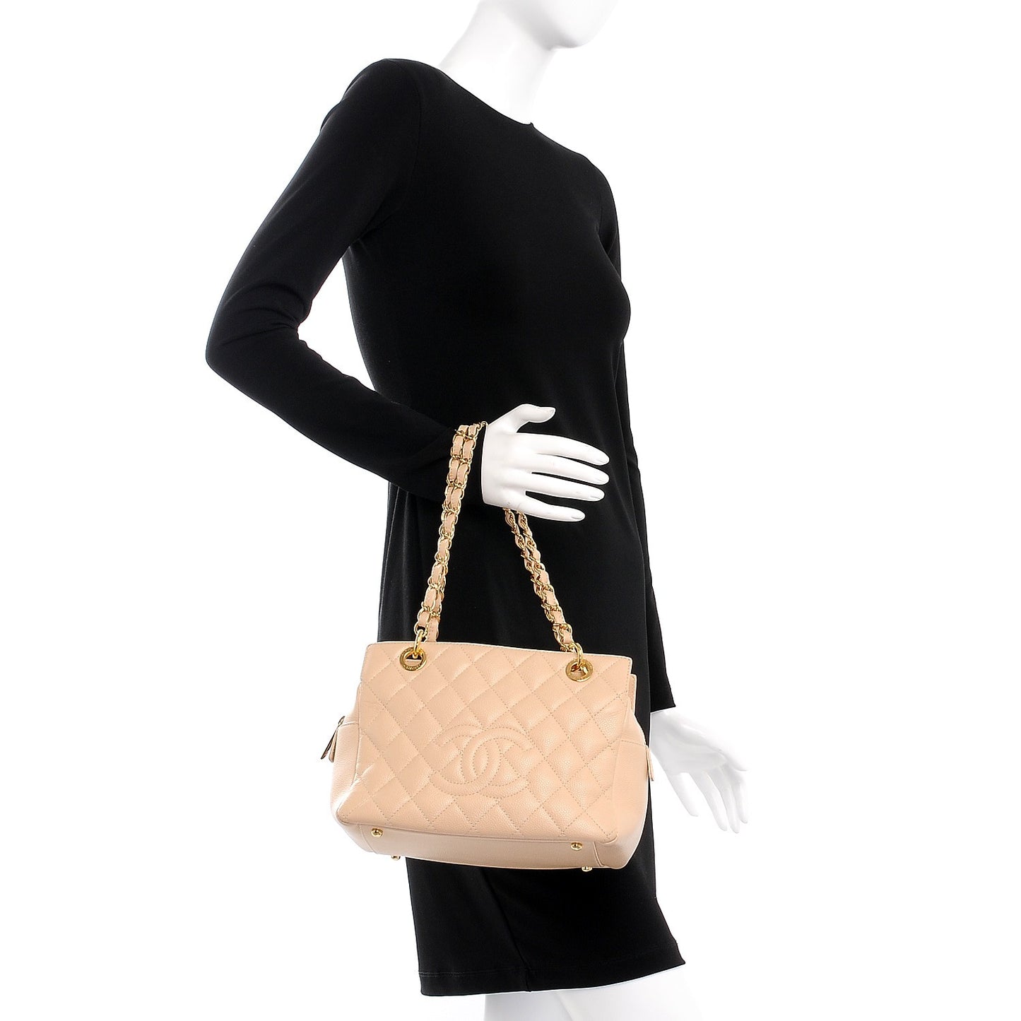 Caviar Quilted Petit Timeless Tote PTT Beige