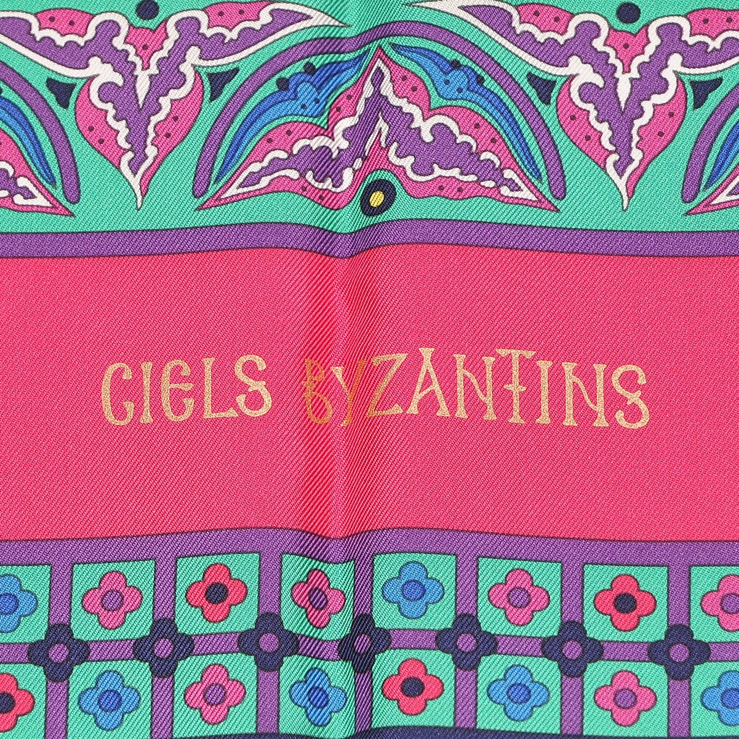 Hermes Silk Ciels Byzantins Scarf 90 Fuchsia Rose Vif Vert 4 of 5
