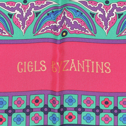Hermes Silk Ciels Byzantins Scarf 90 Fuchsia Rose Vif Vert 4 of 5