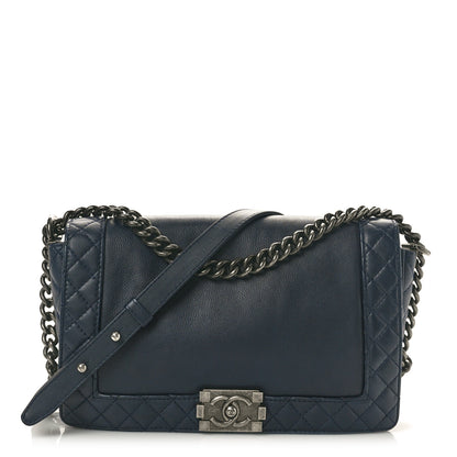 Chanel Calfskin New Medium Boy Reverso Flap Navy 1 of 10
