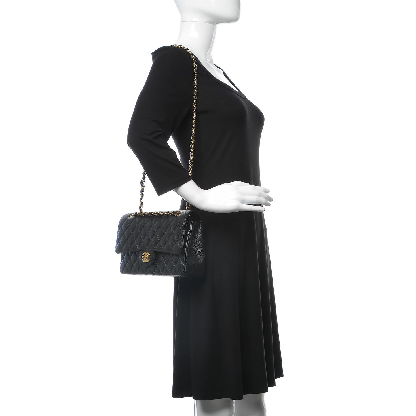 Caviar Quilted Medium Double Flap Black