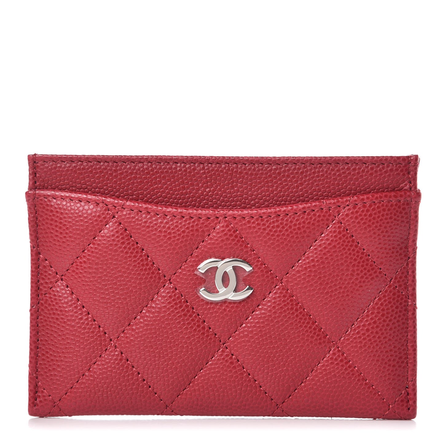 Caviar Quilted Card Holder Dark Pink