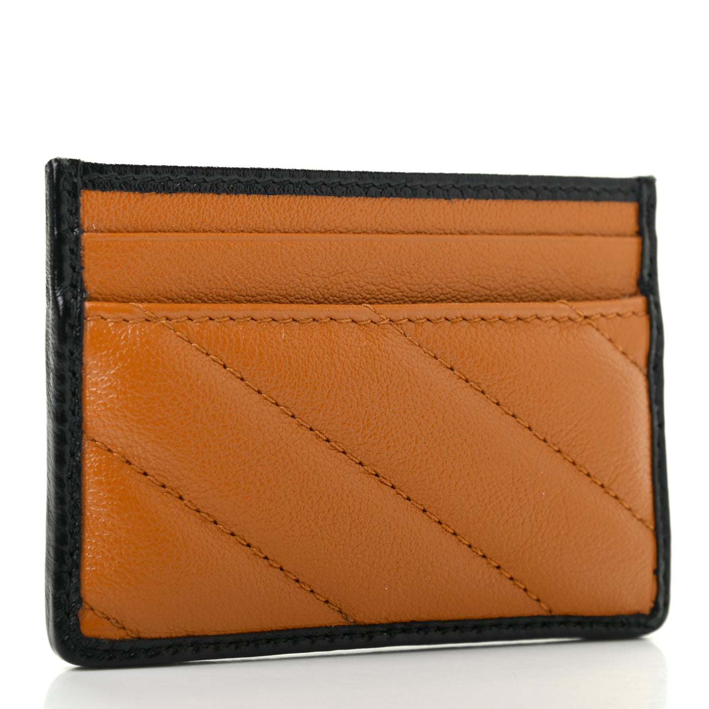 Vintage Effect Calfskin Matelasse Diagonal Torchon GG Marmont Card Holder Cognac Black